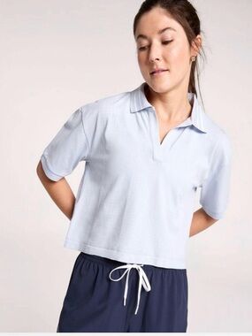 CALIA Seamless Tipped Polo Shirt in pale blue Size Medium NWT